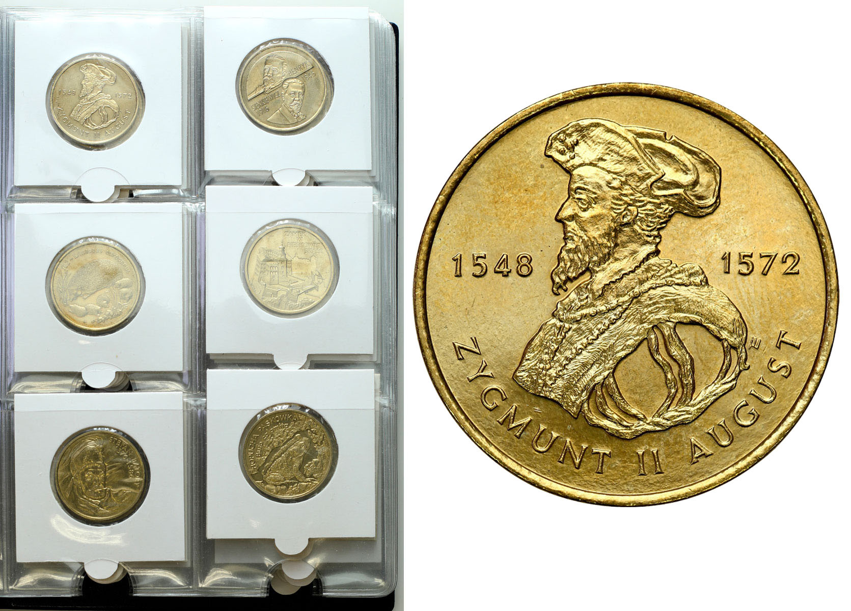 III RP. Klaser z monetami 2 złote GN 1995-2010, 159 sztuk w tym Zygmunt II August